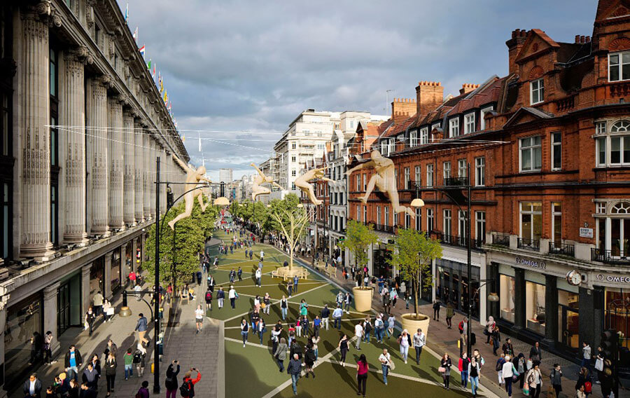 A vision of Oxford Street, London, without any cars - for World Car Free Day