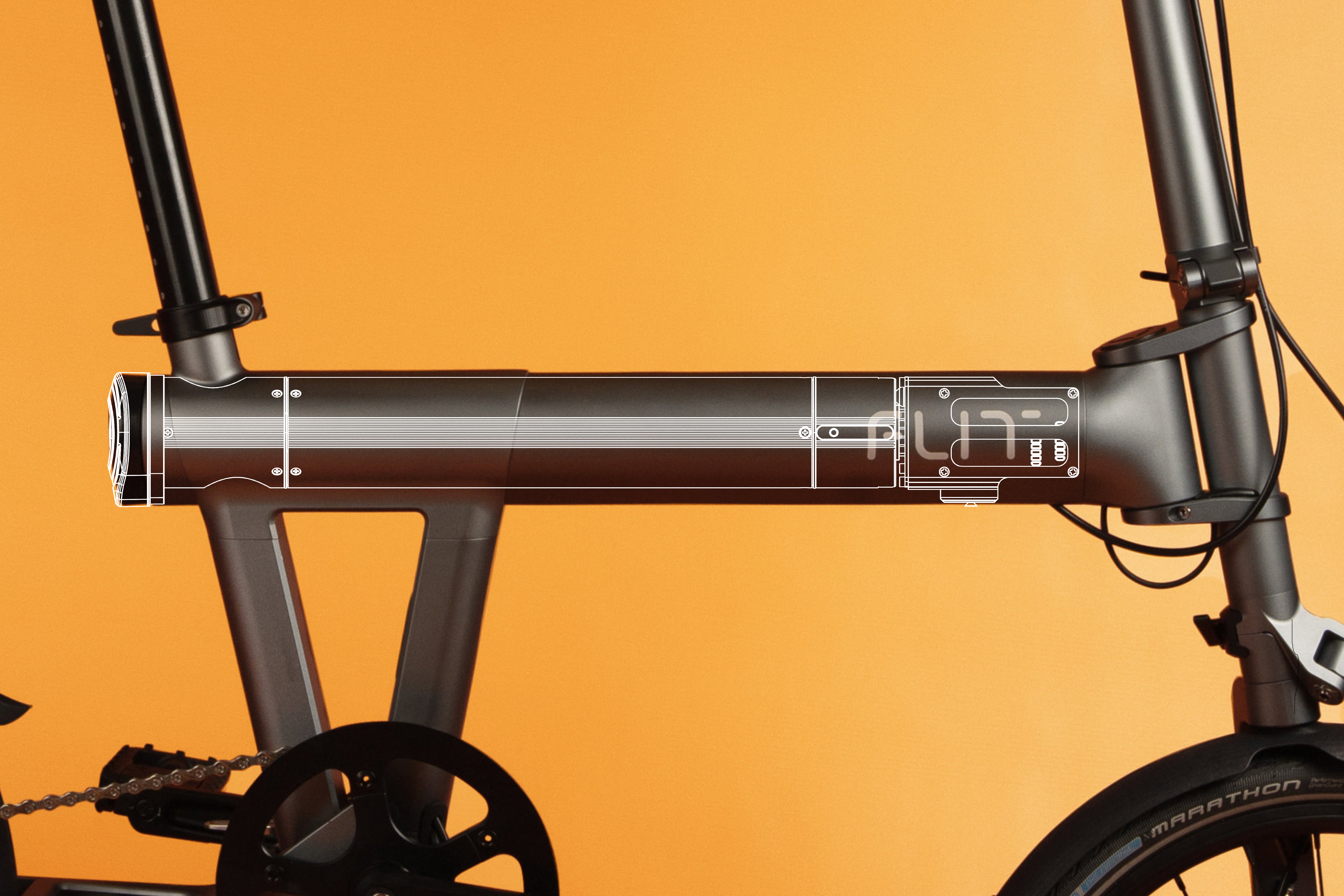 Diagram showing the battery location on the M2 folding ebike