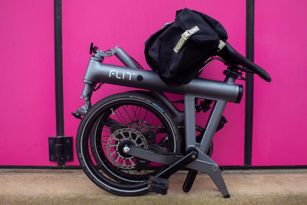 Close up of the Carradice Original Camper cycle bag on the bike folded